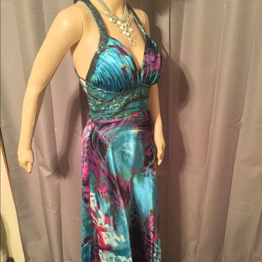 Gorgeous Beaded and Colorful Silk Gown Size 6